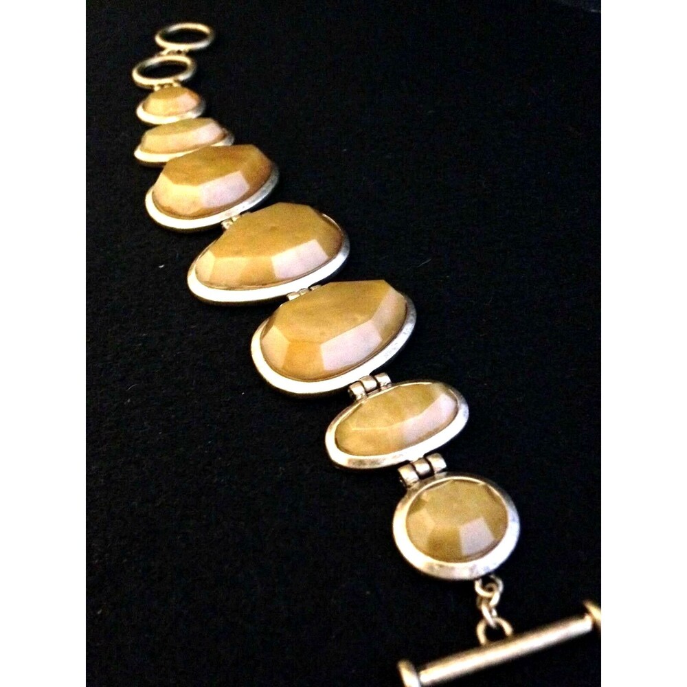New Statement Bracelet Simulated Natural Stone Brass Tone Toggle Clasp - 8G